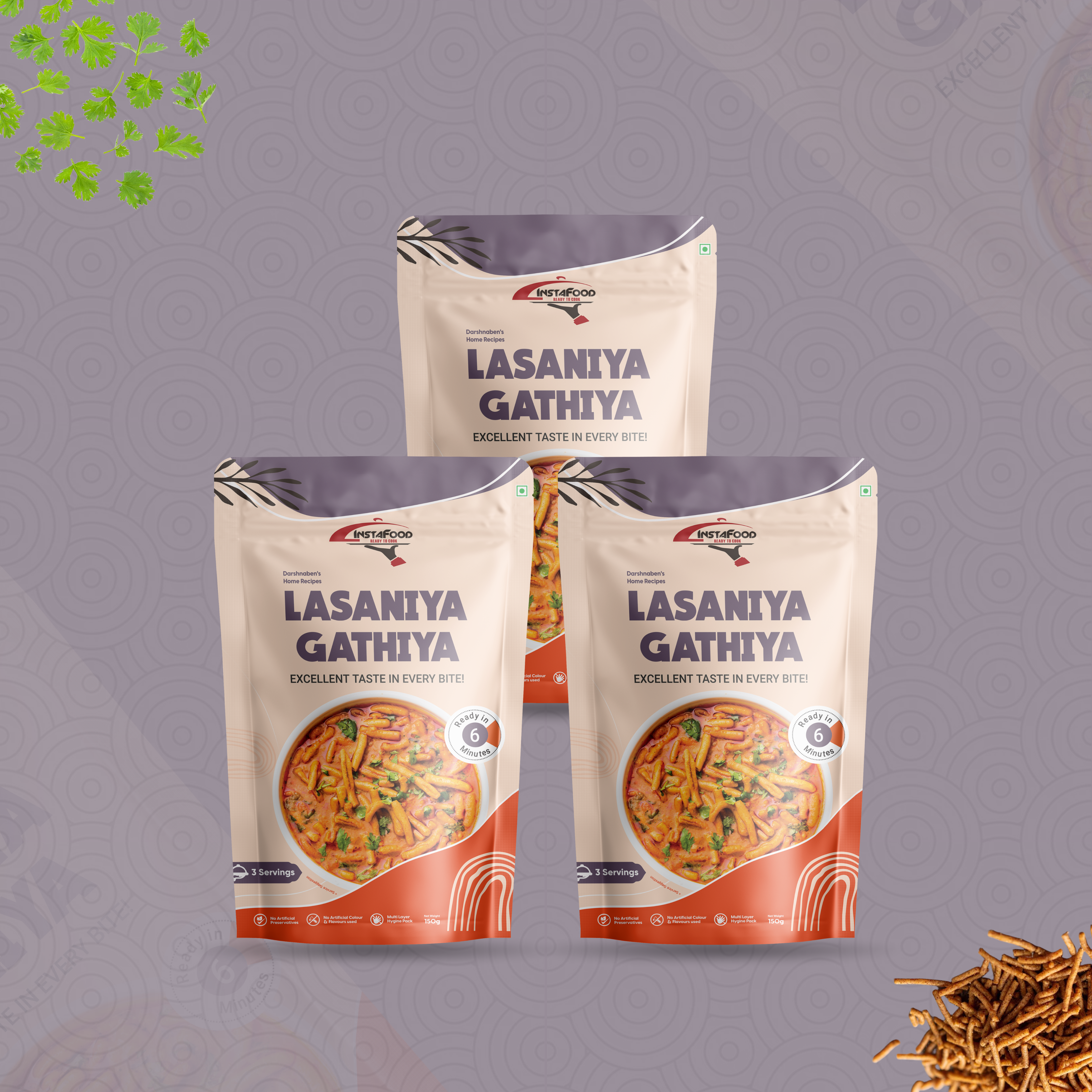 Lasaniya Gathiya – 150gm | After Cooking Gets 450gm to Serve