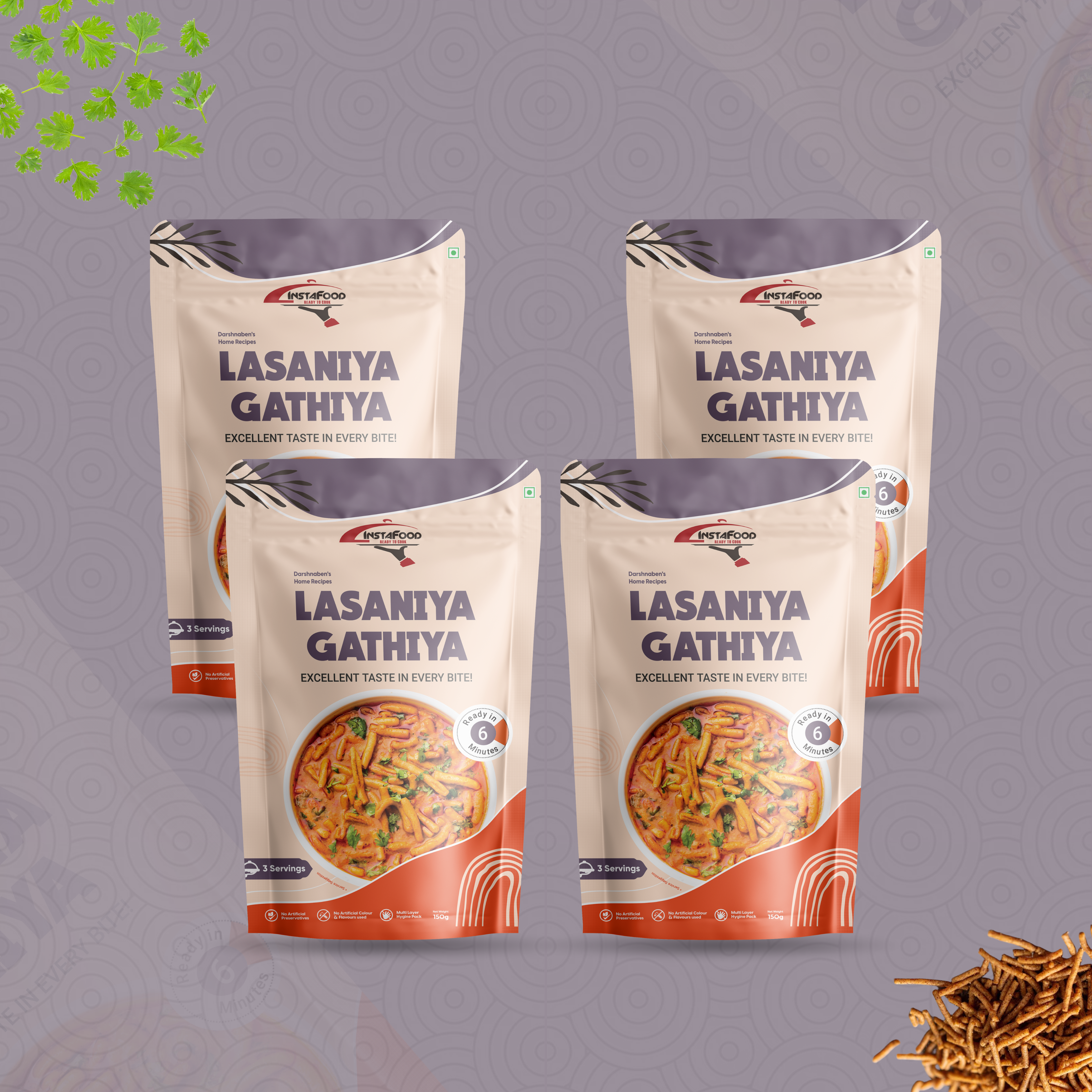 Lasaniya Gathiya – 150gm | After Cooking Gets 450gm to Serve
