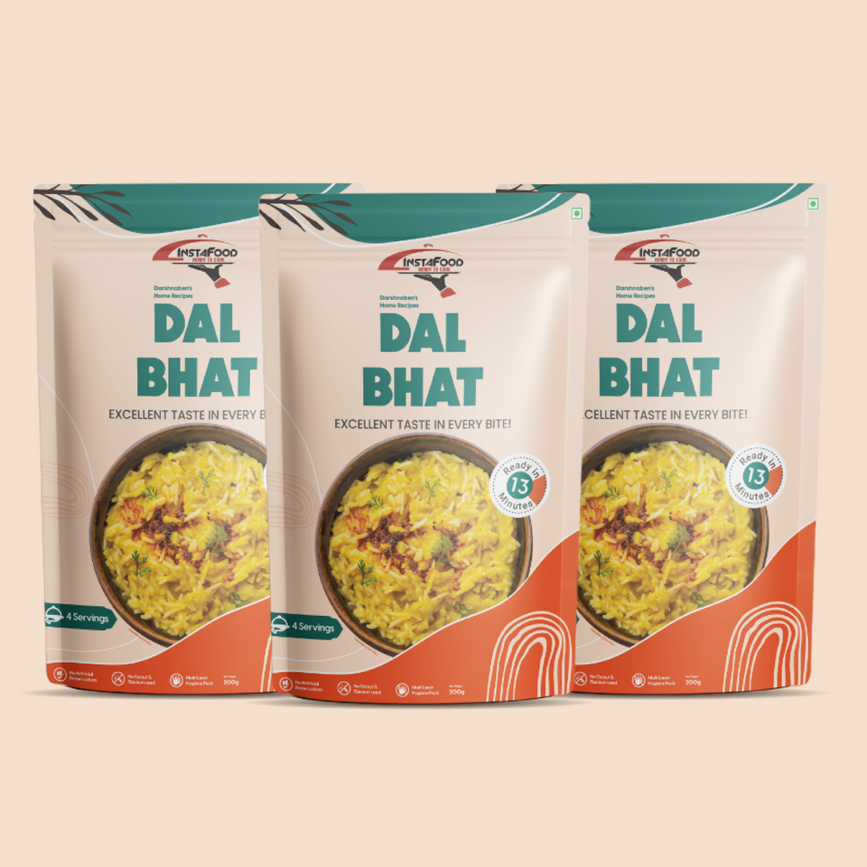 INSTAFOOD Dal Bhat Ready to Cook 600 gm | Instant Food | Ready to Eat Meal | Just Add Water and Cook (pack of 3)
