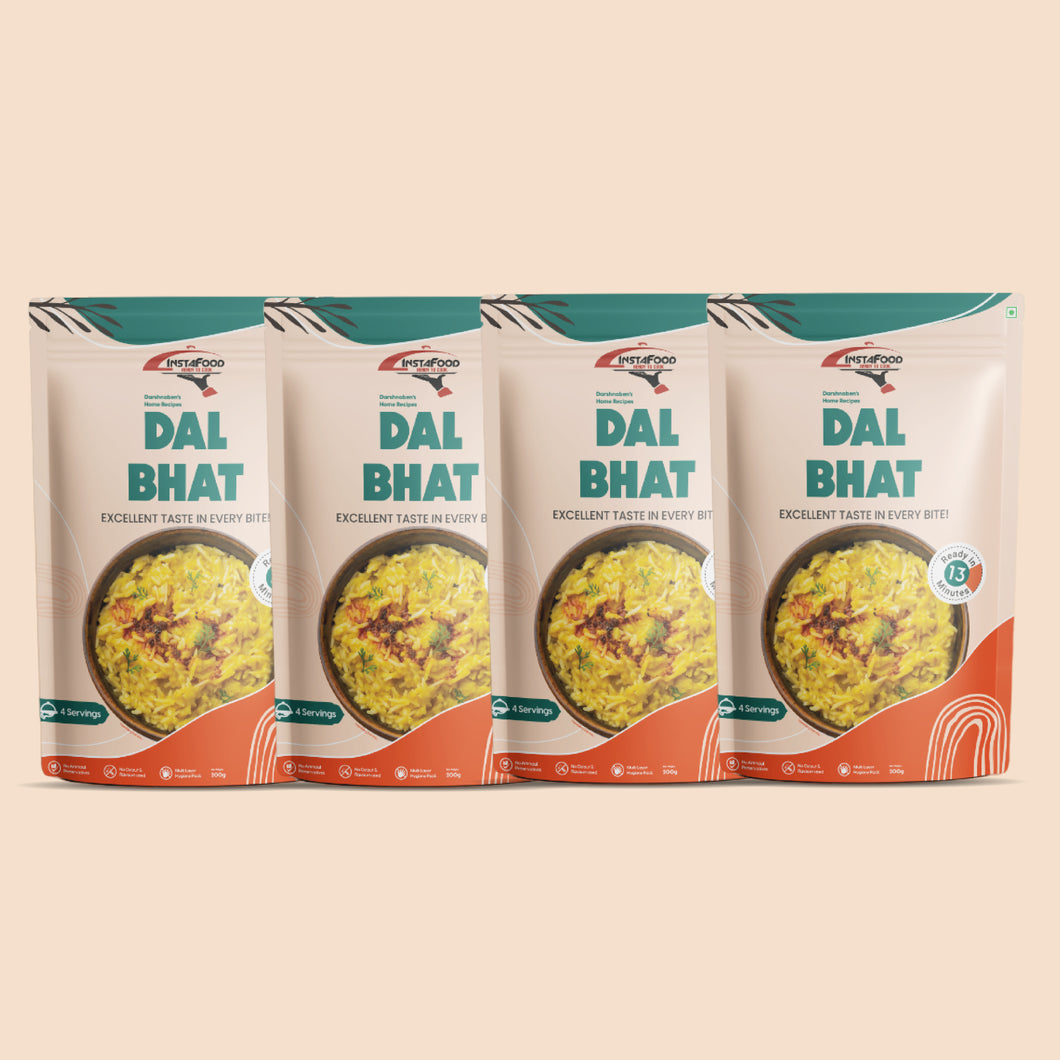 INSTAFOOD Dal Bhat Ready to Cook 800 gm | Instant Food | Ready to Eat Meal | Just Add Water and Cook (pack of 4) - ShetaExports By Instafood